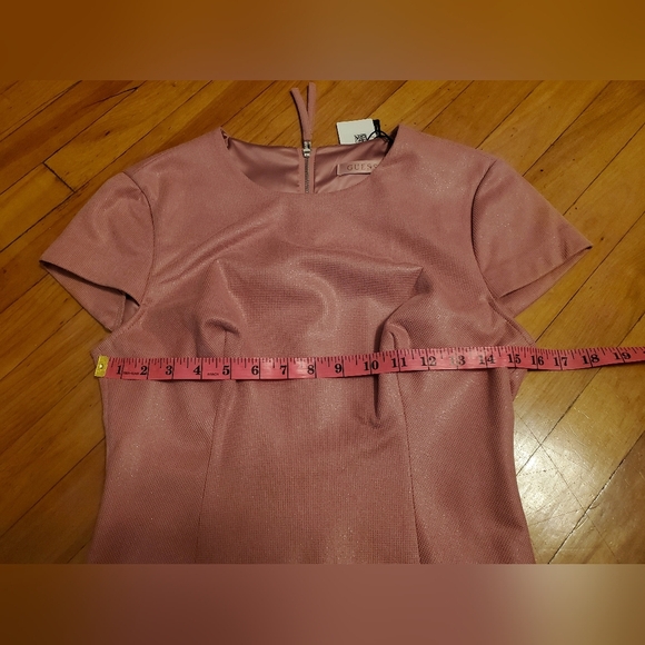 NWT GUESS Ramona dress. Shiny squared bonded suede. Blush pink. Size S. - Picture 11 of 13